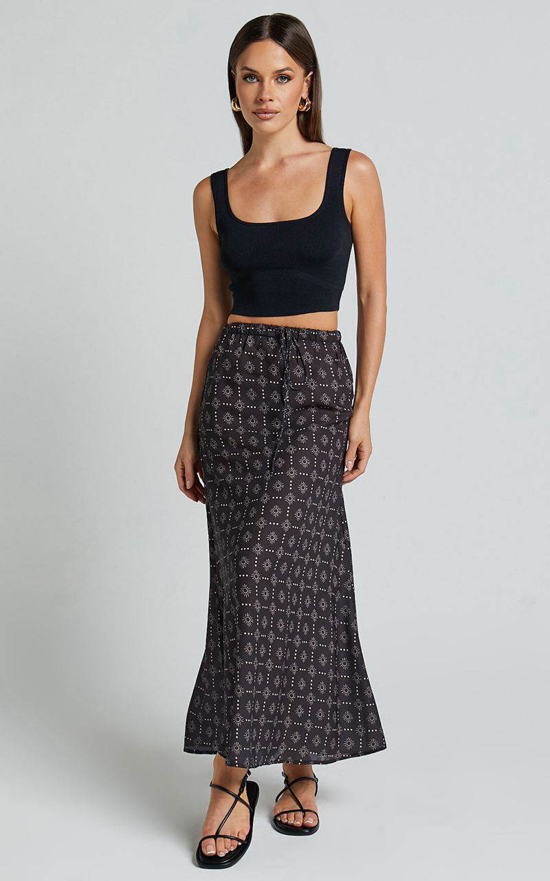 Showpo Brunita Midi Skirt - Low Waisted Drawstring Slip Skirt Sol De Cruz Print | IWSCOD438