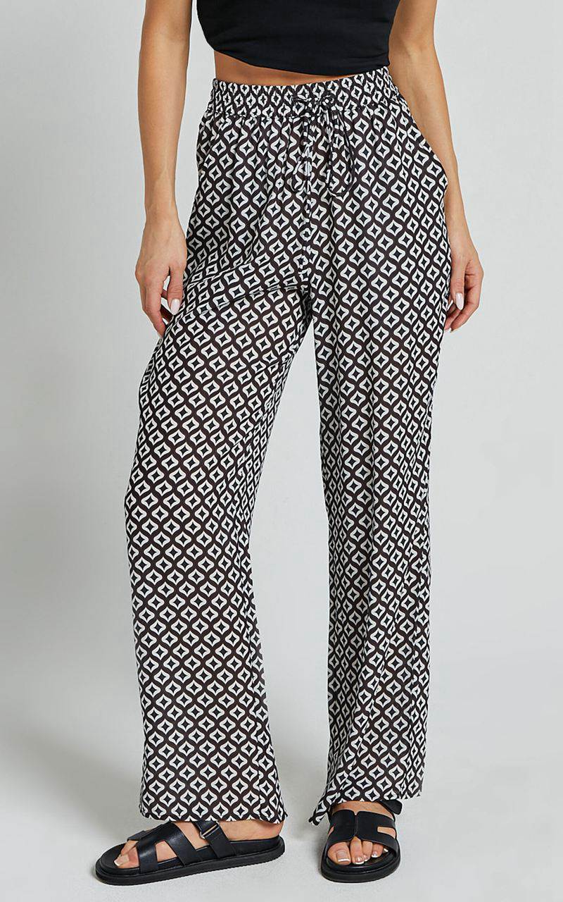 Showpo Brunita Pants - Mid Waisted Relaxed Elastic Waist Pants Arluna Geo Print | CYNWED328