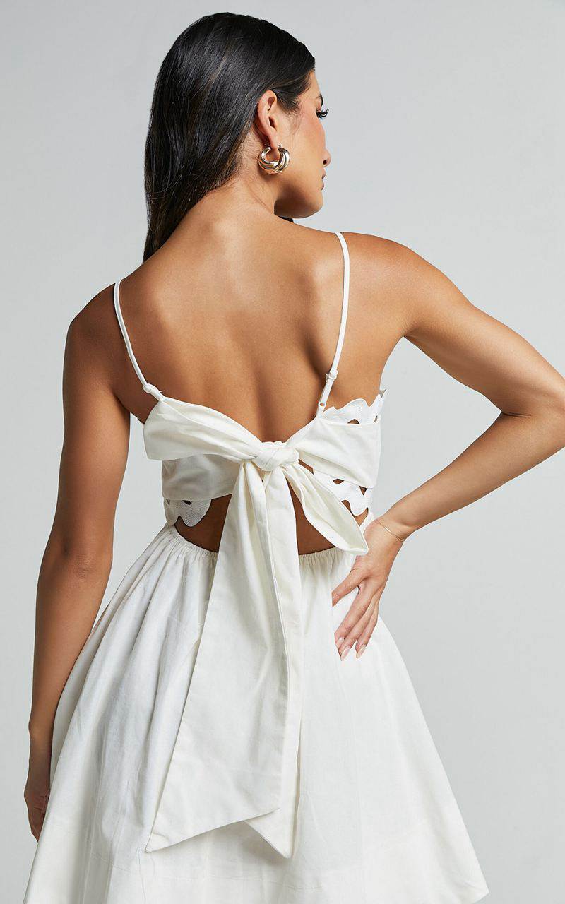 Showpo Brylee Mini Dress - Strappy Wave Neck Pleated Dress White | KNTYSQ546