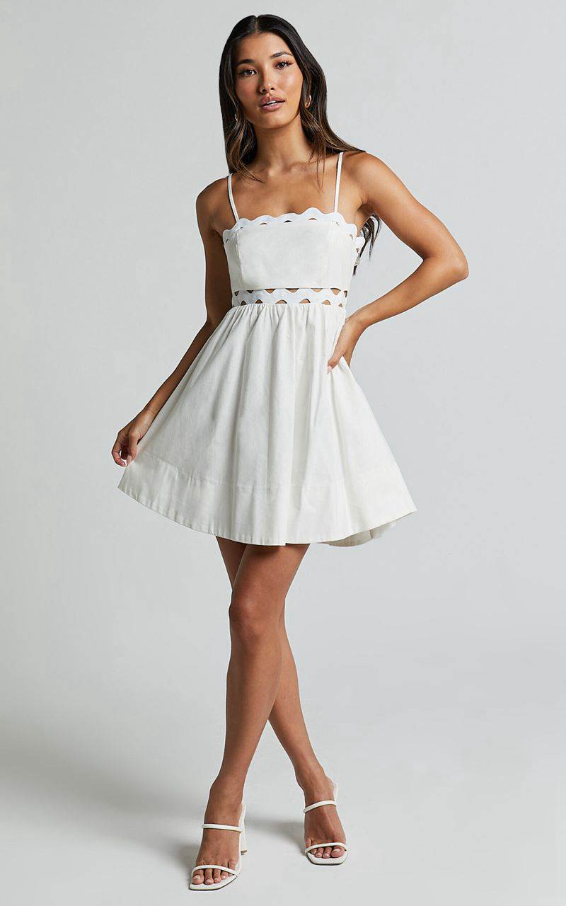 Showpo Brylee Mini Dress - Strappy Wave Neck Pleated Dress White | KNTYSQ546