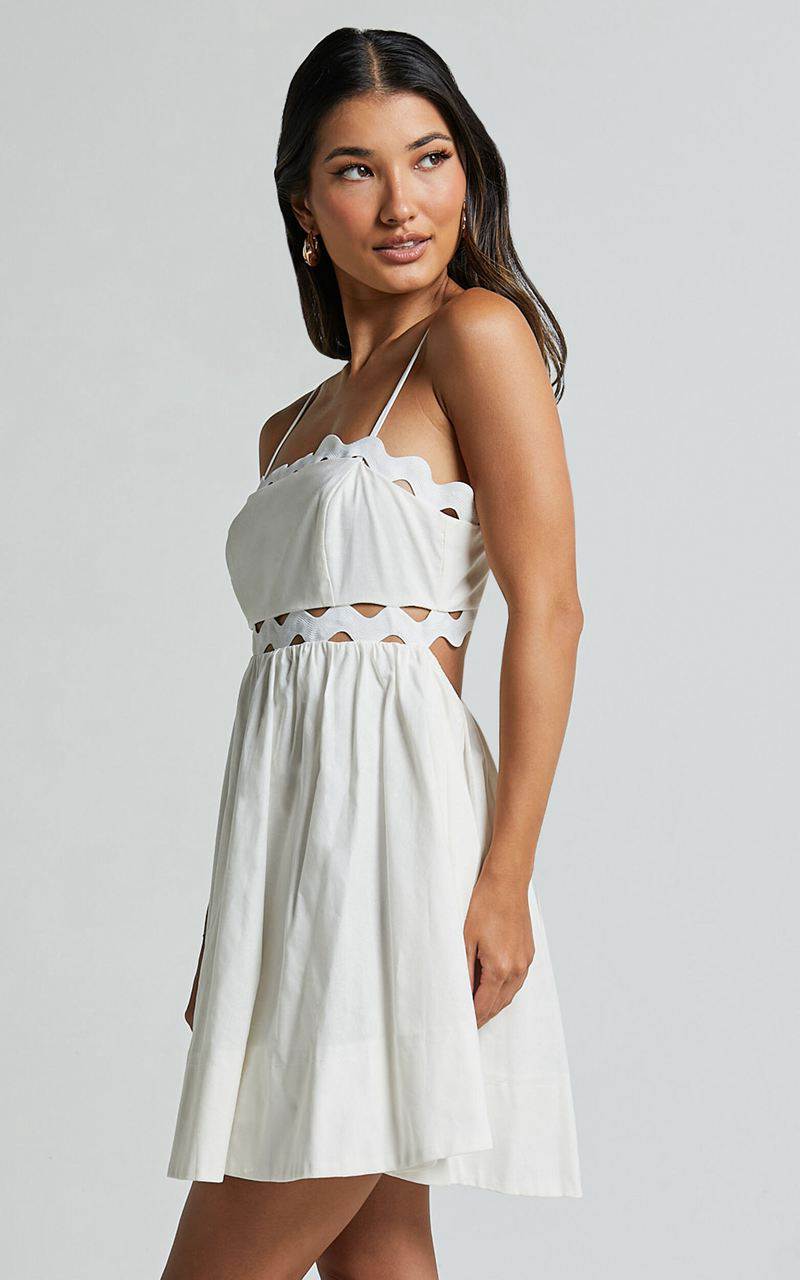 Showpo Brylee Mini Dress - Strappy Wave Neck Pleated Dress White | KNTYSQ546