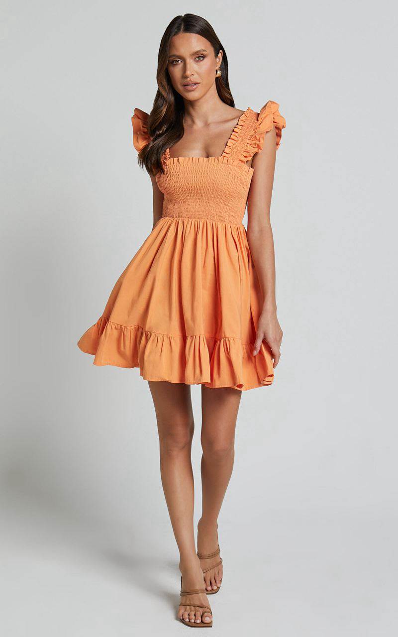 Showpo Brynlee Mini Dress - Elastic Chest Flutter Sleeve Hem Dress Mandarin | GYAVIT942