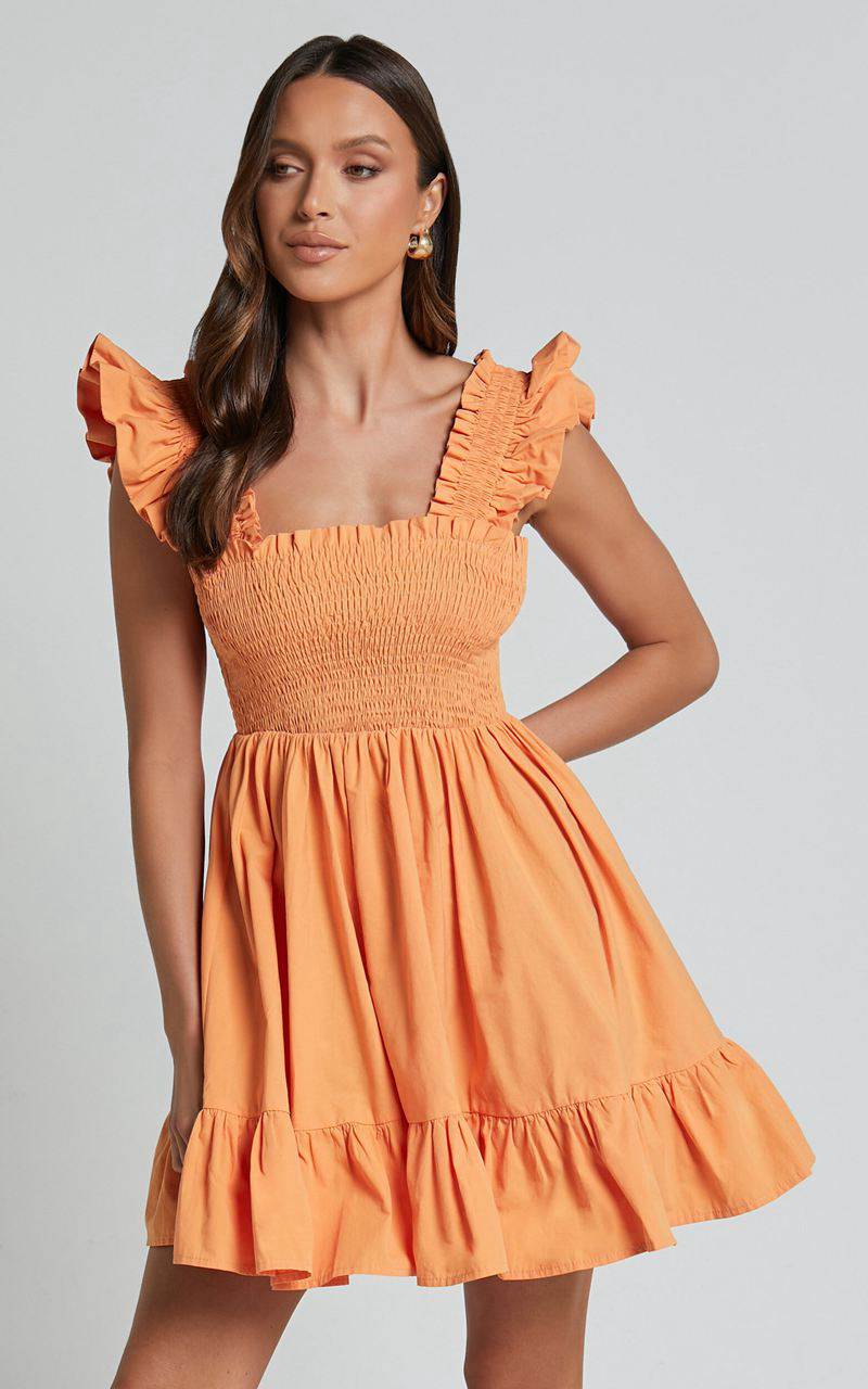 Showpo Brynlee Mini Dress - Elastic Chest Flutter Sleeve Hem Dress Mandarin | GYAVIT942