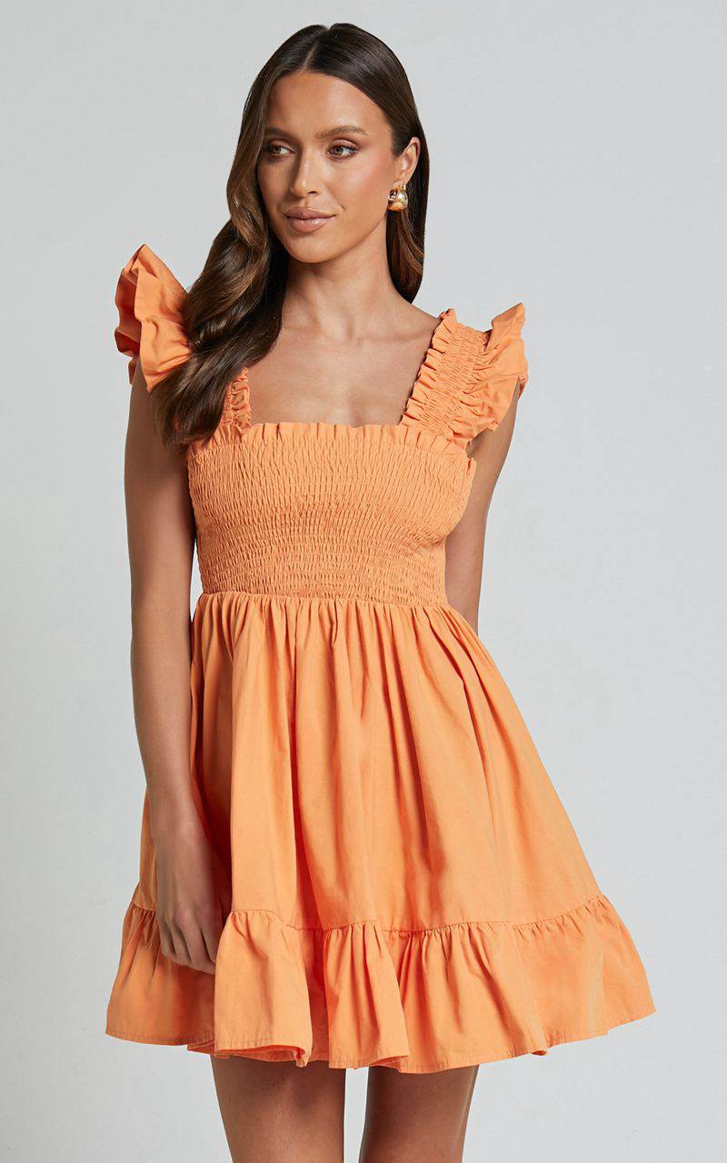 Showpo Brynlee Mini Dress - Elastic Chest Flutter Sleeve Hem Dress Mandarin | GYAVIT942