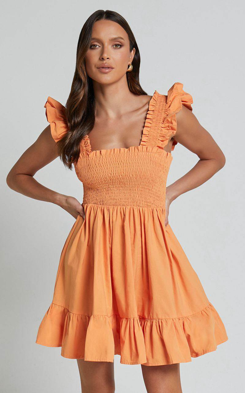 Showpo Brynlee Mini Dress - Elastic Chest Flutter Sleeve Hem Dress Mandarin | GYAVIT942