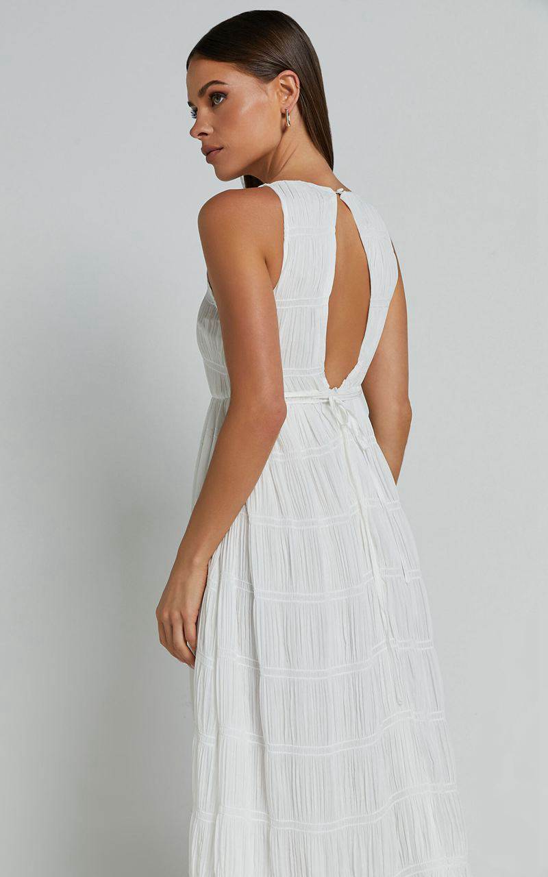 Showpo Cade Maxi Dress - High Neck Sleeveless A Line Dress White | CKUJHF648