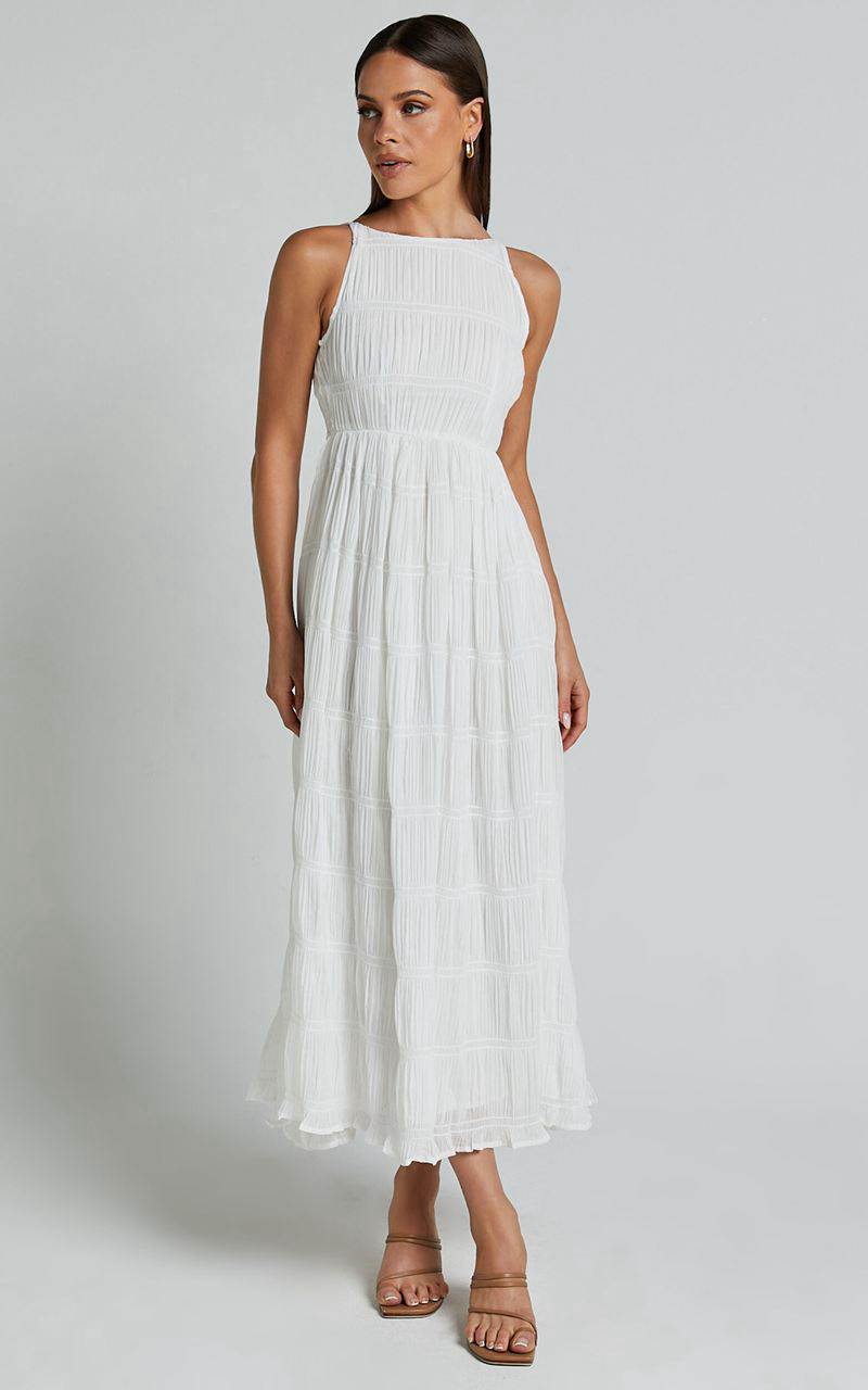 Showpo Cade Maxi Dress - High Neck Sleeveless A Line Dress White | CKUJHF648