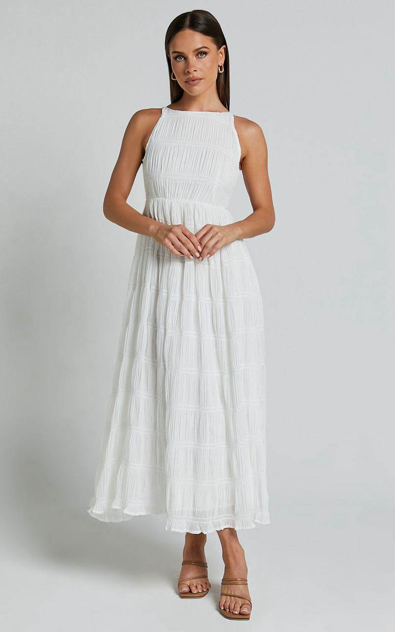 Showpo Cade Maxi Dress - High Neck Sleeveless A Line Dress White | CKUJHF648