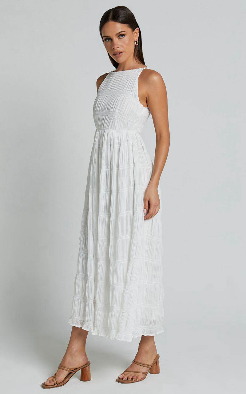 Showpo Cade Maxi Dress - High Neck Sleeveless A Line Dress White | CKUJHF648