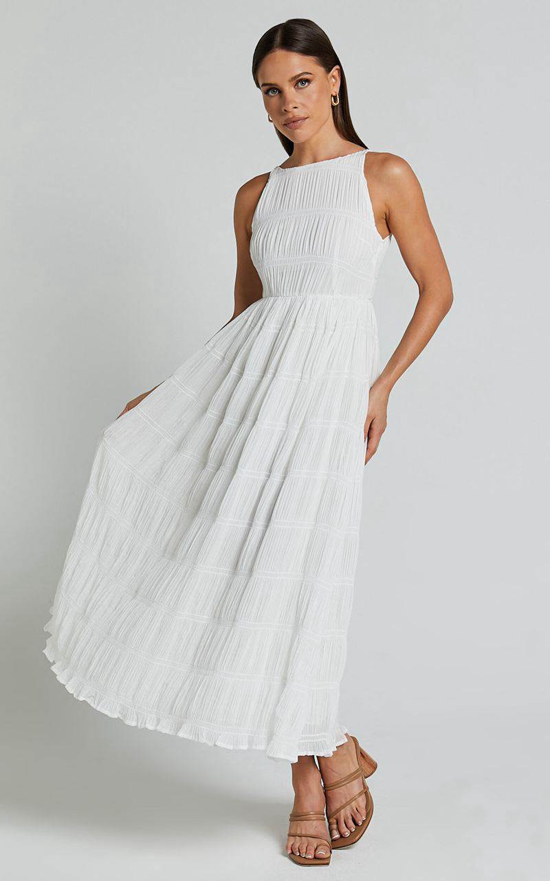 Showpo Cade Maxi Dress - High Neck Sleeveless A Line Dress White | CKUJHF648