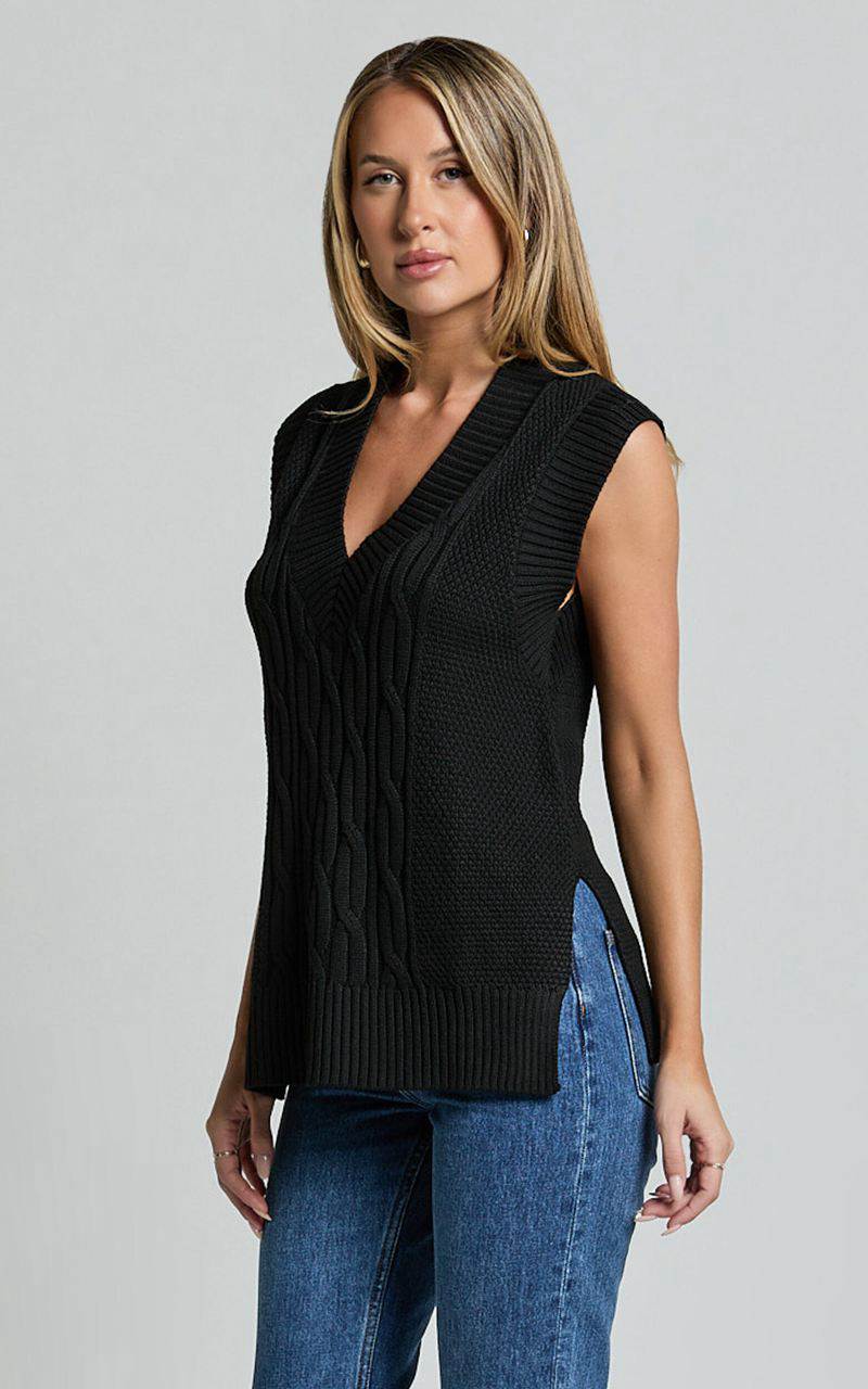 Showpo Cadha Vest - Knit Sweater Vest Black | SELPON043