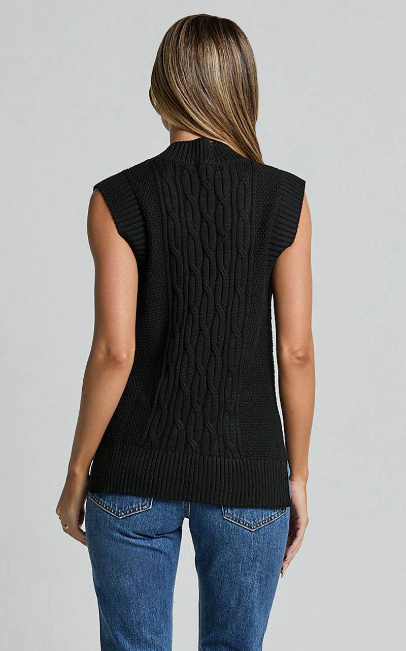 Showpo Cadha Vest - Knit Sweater Vest Black | SELPON043