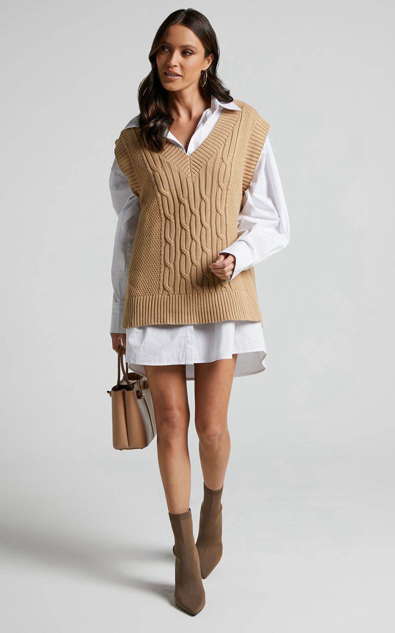 Showpo Cadha Vest - Knit Sweater Vest Camel | FOLHWA037