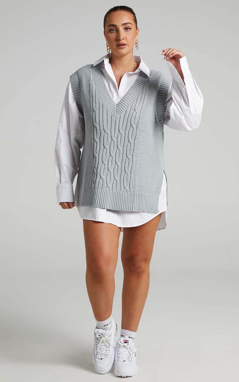 Showpo Cadha Vest - Knit Sweater Vest Grey | XBYNUT283