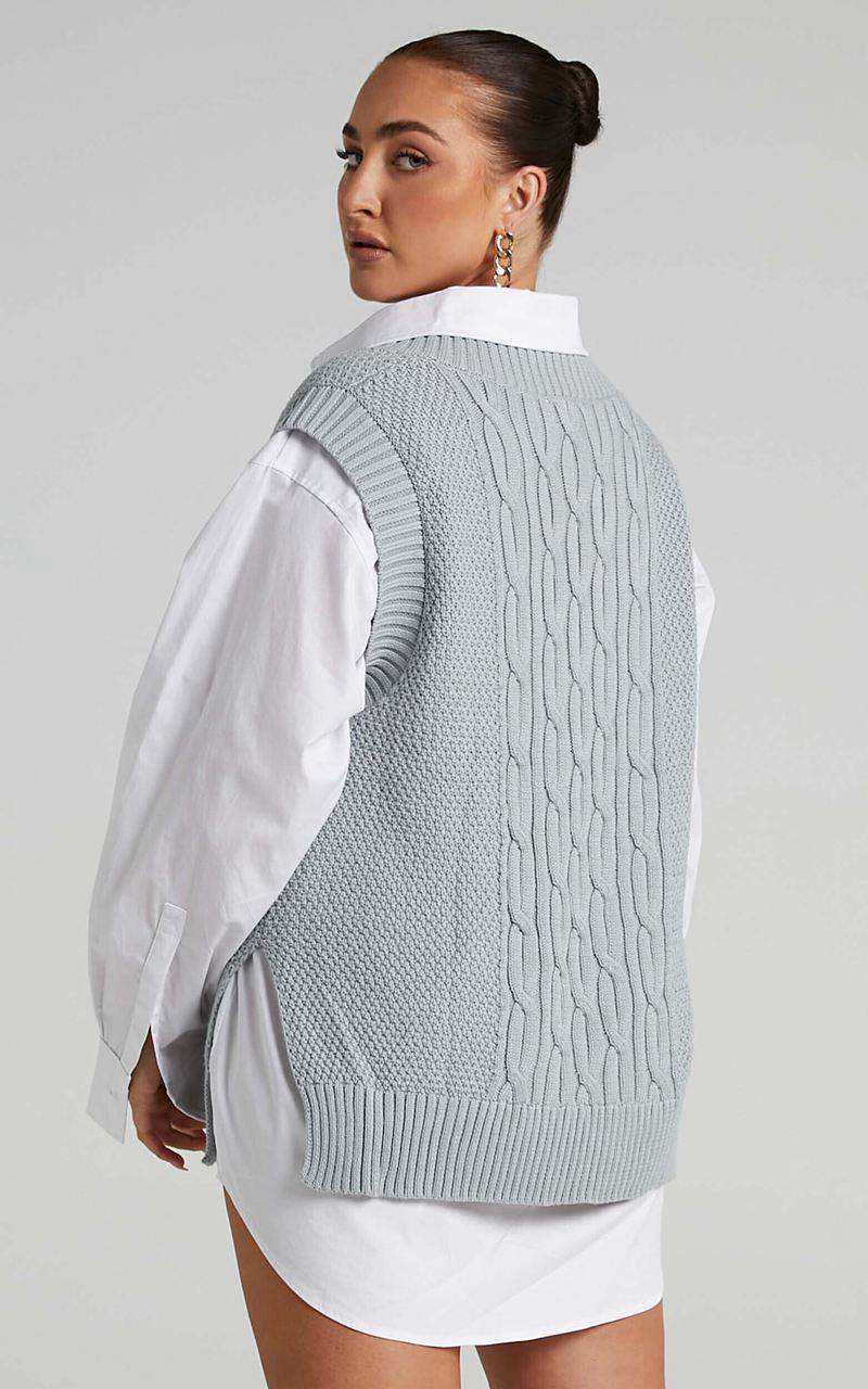 Showpo Cadha Vest - Knit Sweater Vest Grey | XBYNUT283