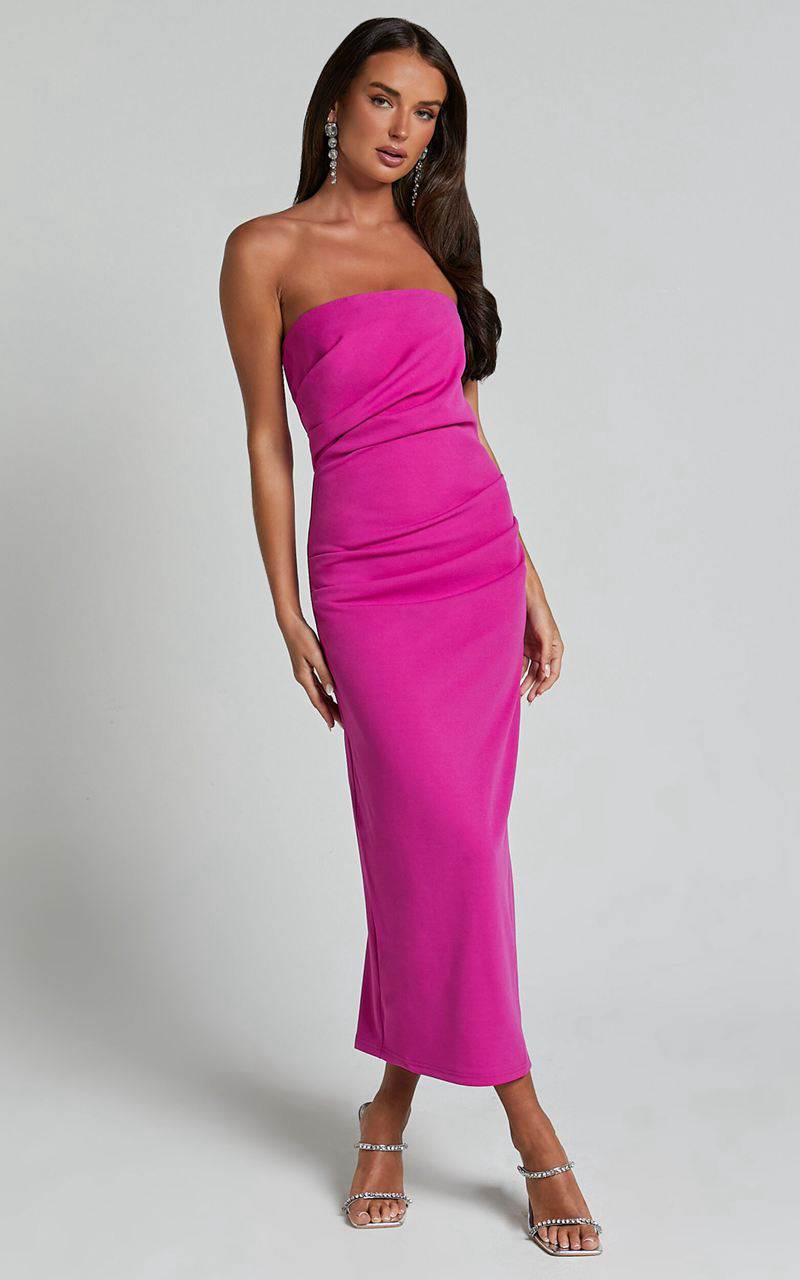 Showpo Calanthe Midi Dress - Strapless Tuck Detail Dress Orchid | EMXAFS510