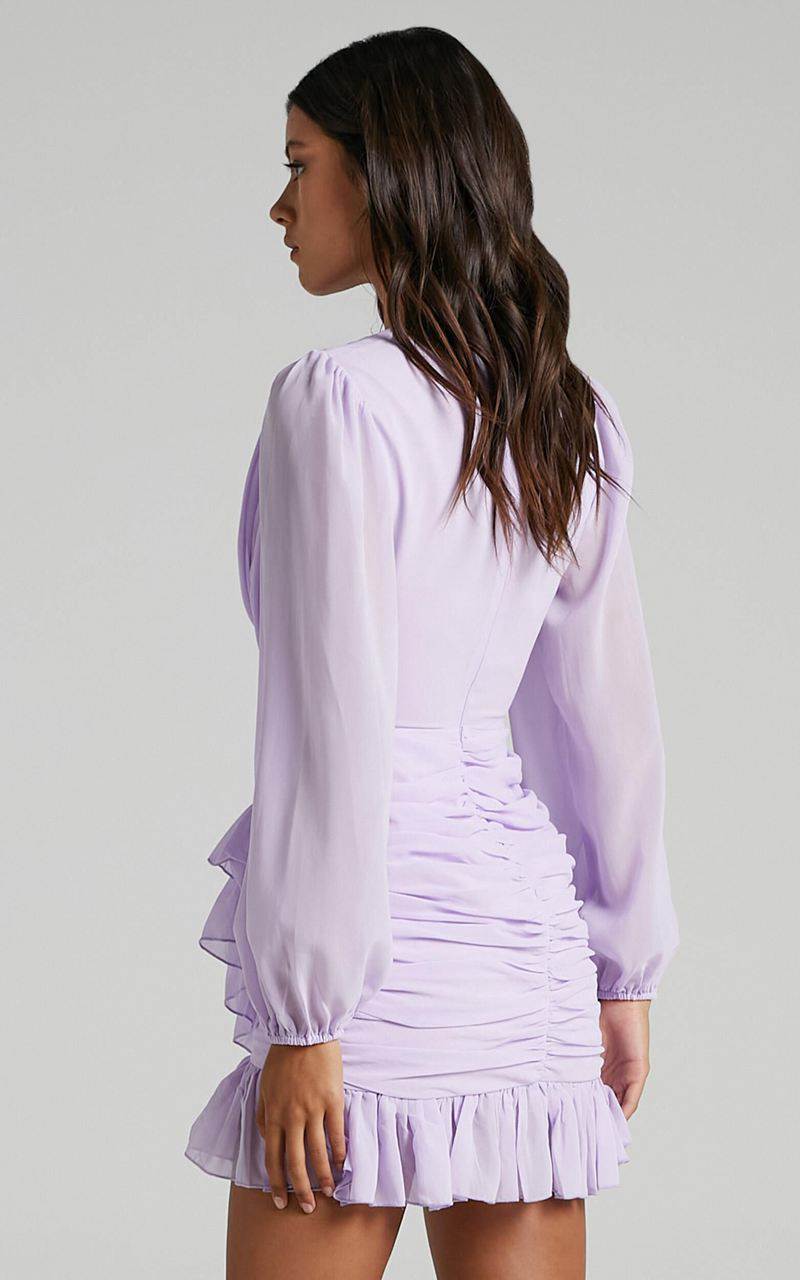 Showpo Can I Be Your Honey Plunge Balloon Sleeve Mini Dress Lilac | LFOUMJ753