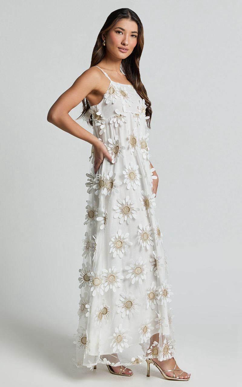 Showpo Candice Midi Dress - Straight Neck Floral Embroidery Detail Shift Dress White | UEBVWM307