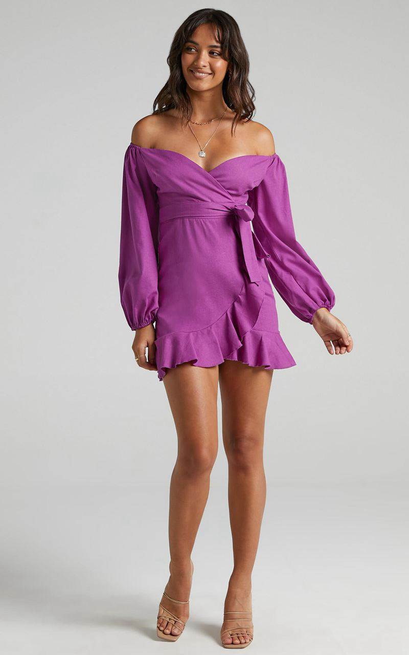 Showpo Cant Move On Off Shoulder Mini Dress Dark Orchid | FBIGEY248