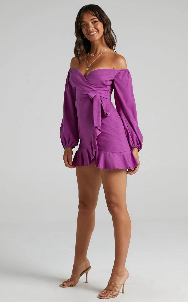 Showpo Cant Move On Off Shoulder Mini Dress Dark Orchid | FBIGEY248