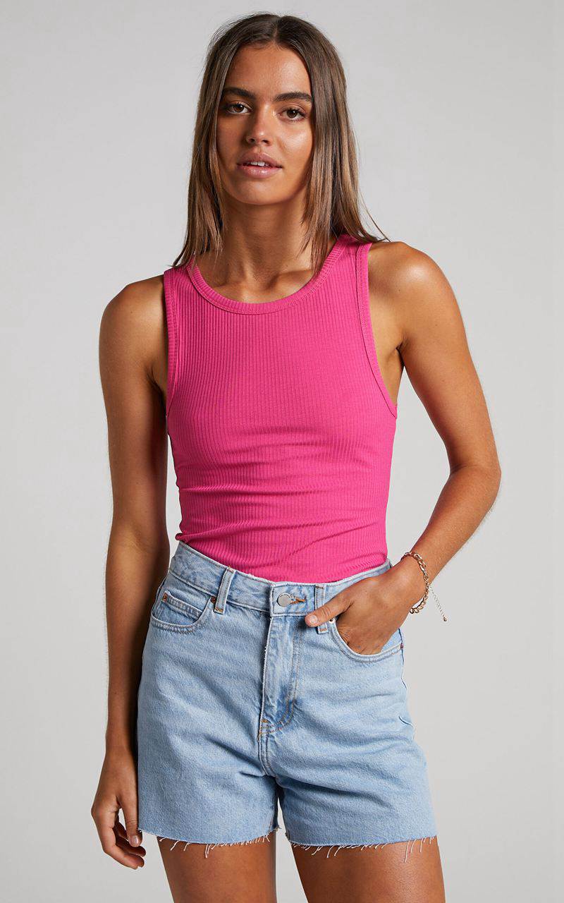 Showpo Can't You Tell Top - Ribbed Tank Top Hot Pink | ZFJUXV842