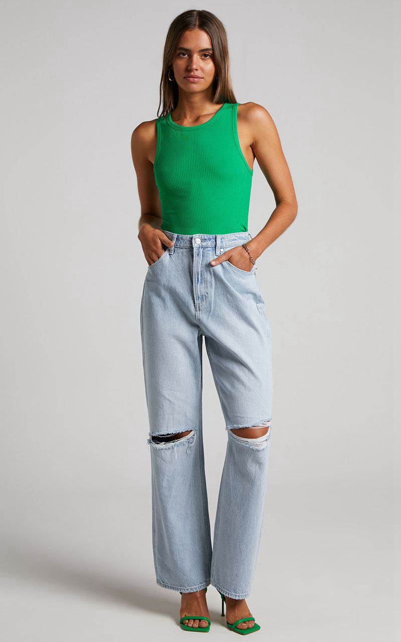 Showpo Can't You Tell Top - Ribbed Tank Top Green | IHMPSQ725