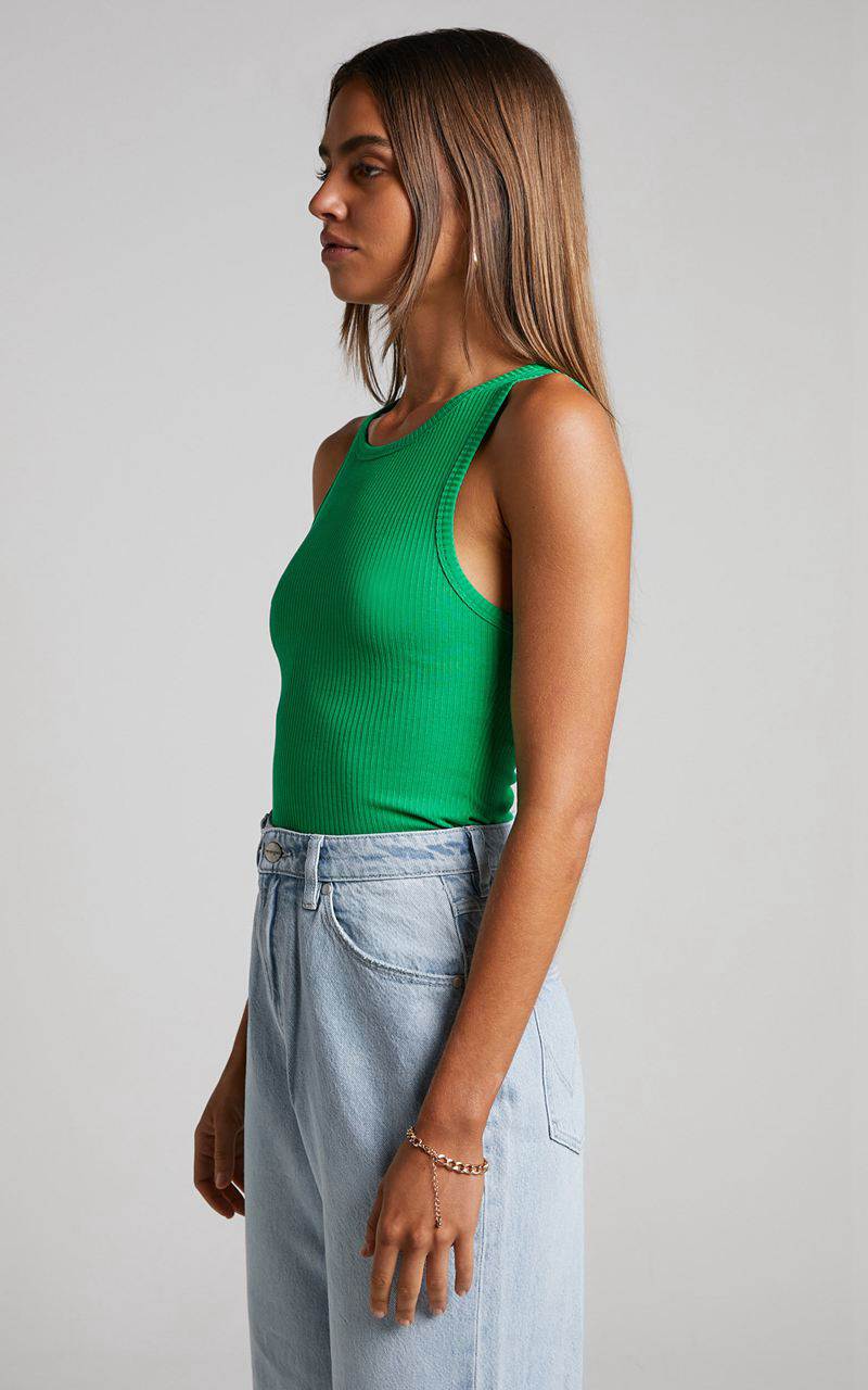 Showpo Can't You Tell Top - Ribbed Tank Top Green | IHMPSQ725