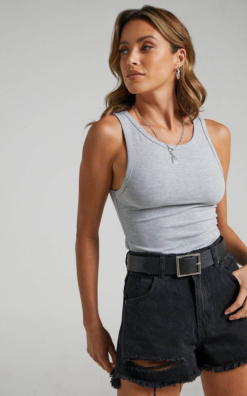 Showpo Can't You Tell Top - Ribbed Tank Top Grey | DQUKEX627