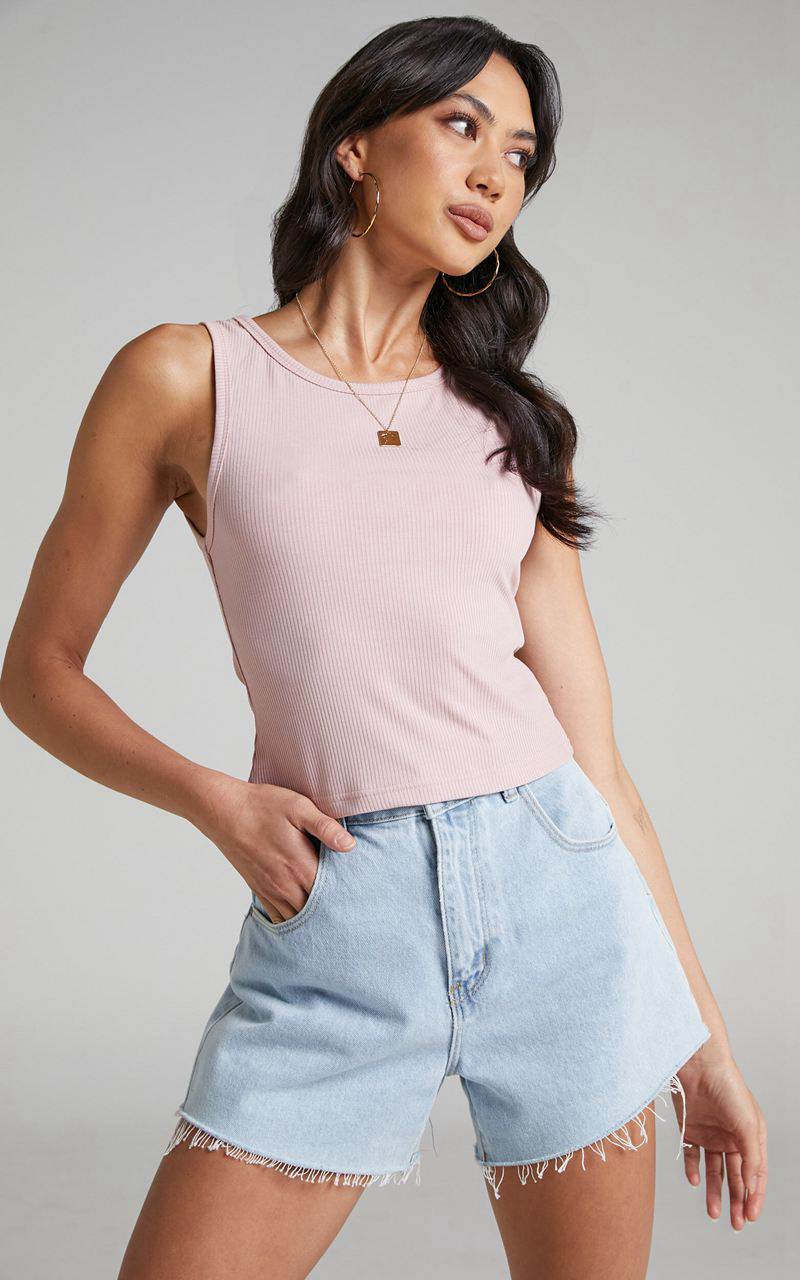 Showpo Can't You Tell Top - Ribbed Tank Top Dusty Pink | GAWQRE389