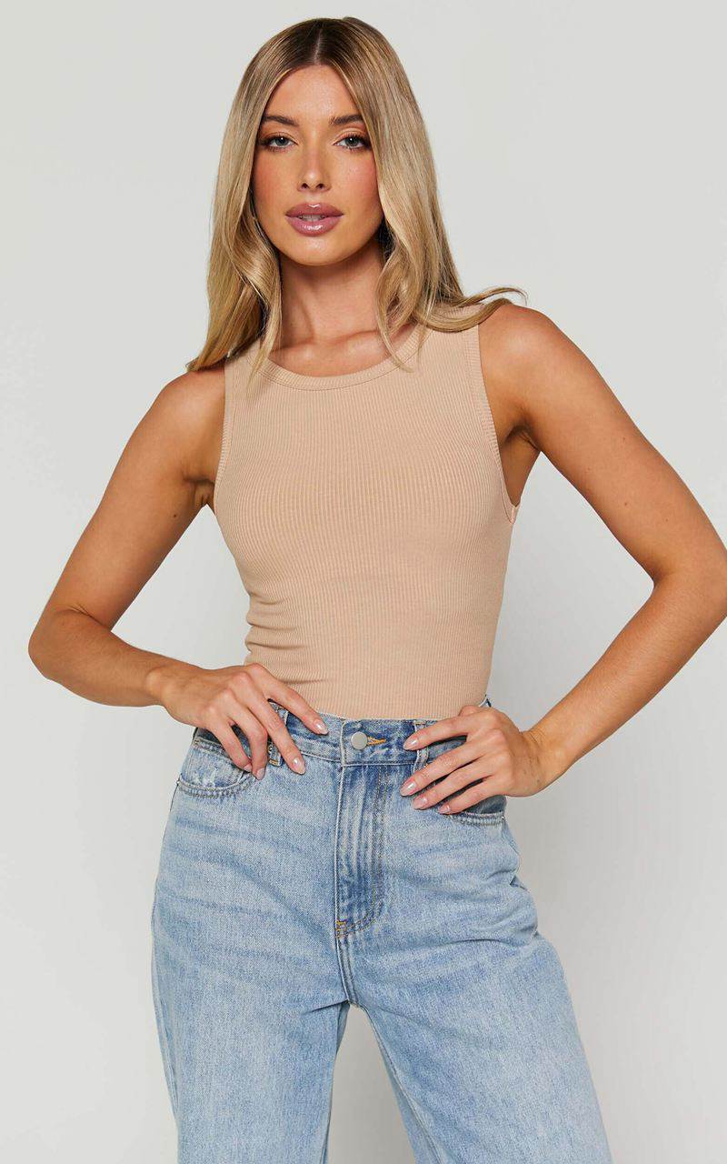 Showpo Can\'t You Tell Top - Ribbed Tank Top Sand | BOTPXQ159