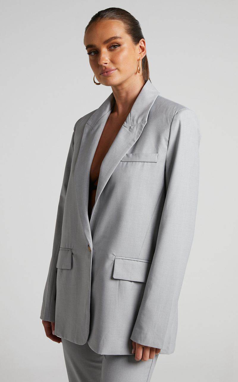 Showpo Caralina Blazer - Oversized Single Breasted Blazer Light Grey | ARGPMD352