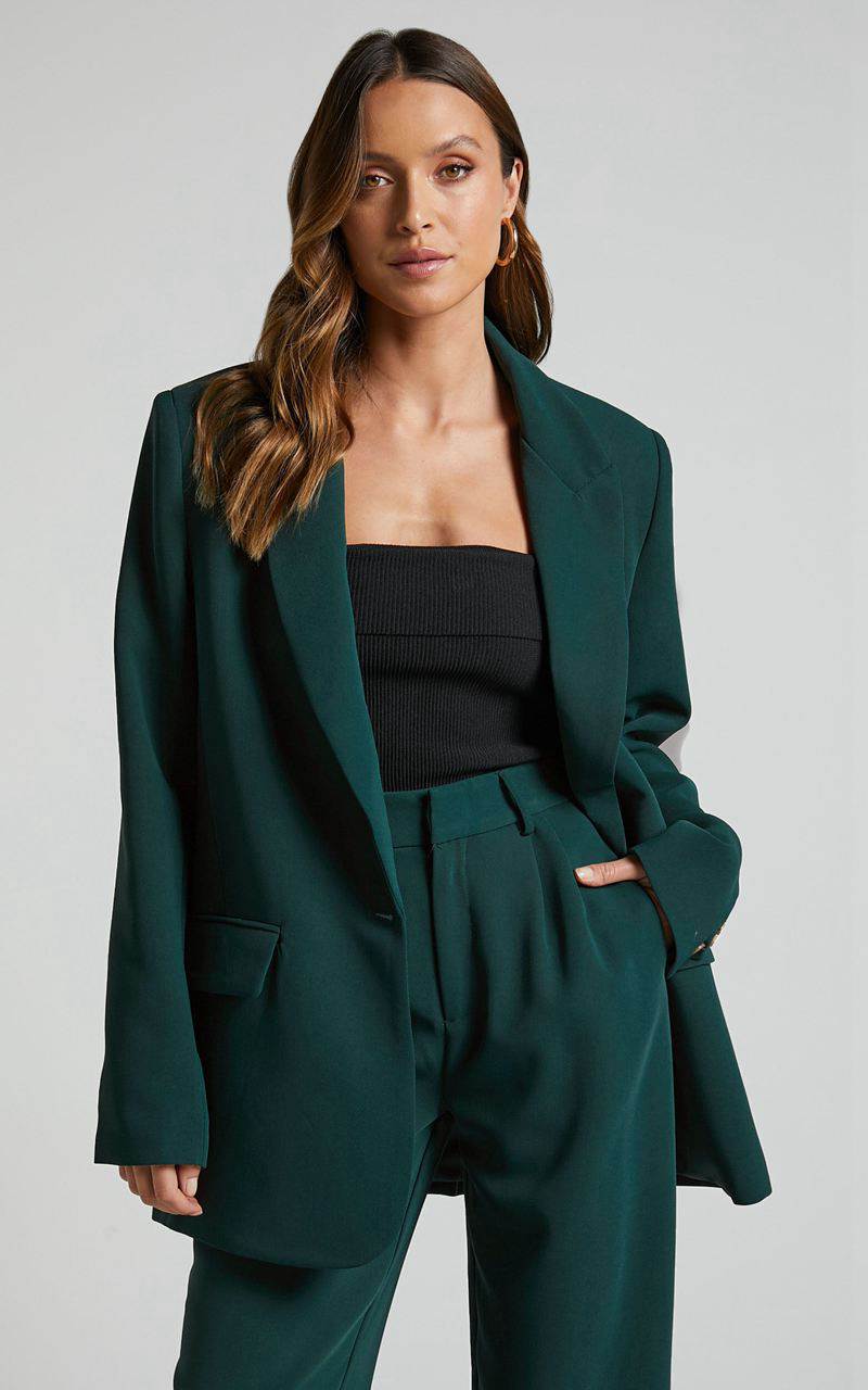 Showpo Caralina Blazer - Oversized Single Breasted Blazer Forest Green | TXPNMF584