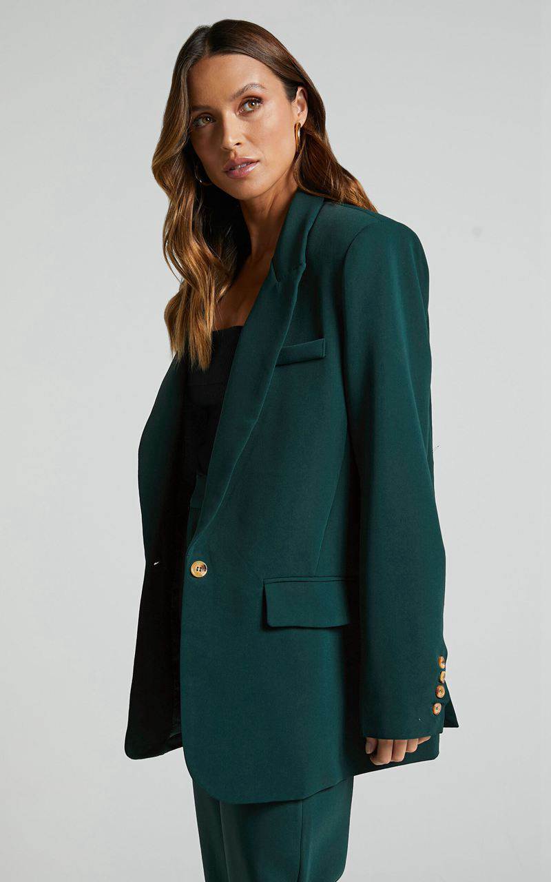 Showpo Caralina Blazer - Oversized Single Breasted Blazer Forest Green | TXPNMF584