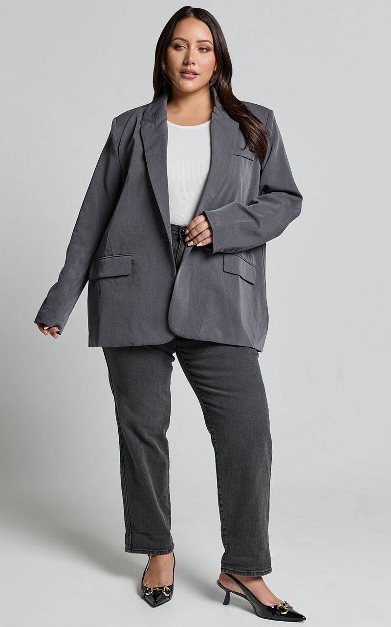 Showpo Caralina Blazer - Oversized Single Breasted Blazer Charcoal | ASYUMN829