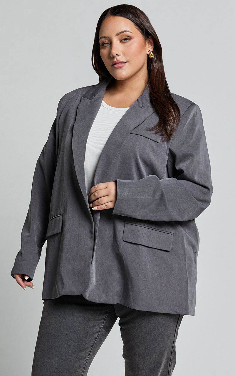 Showpo Caralina Blazer - Oversized Single Breasted Blazer Charcoal | ASYUMN829