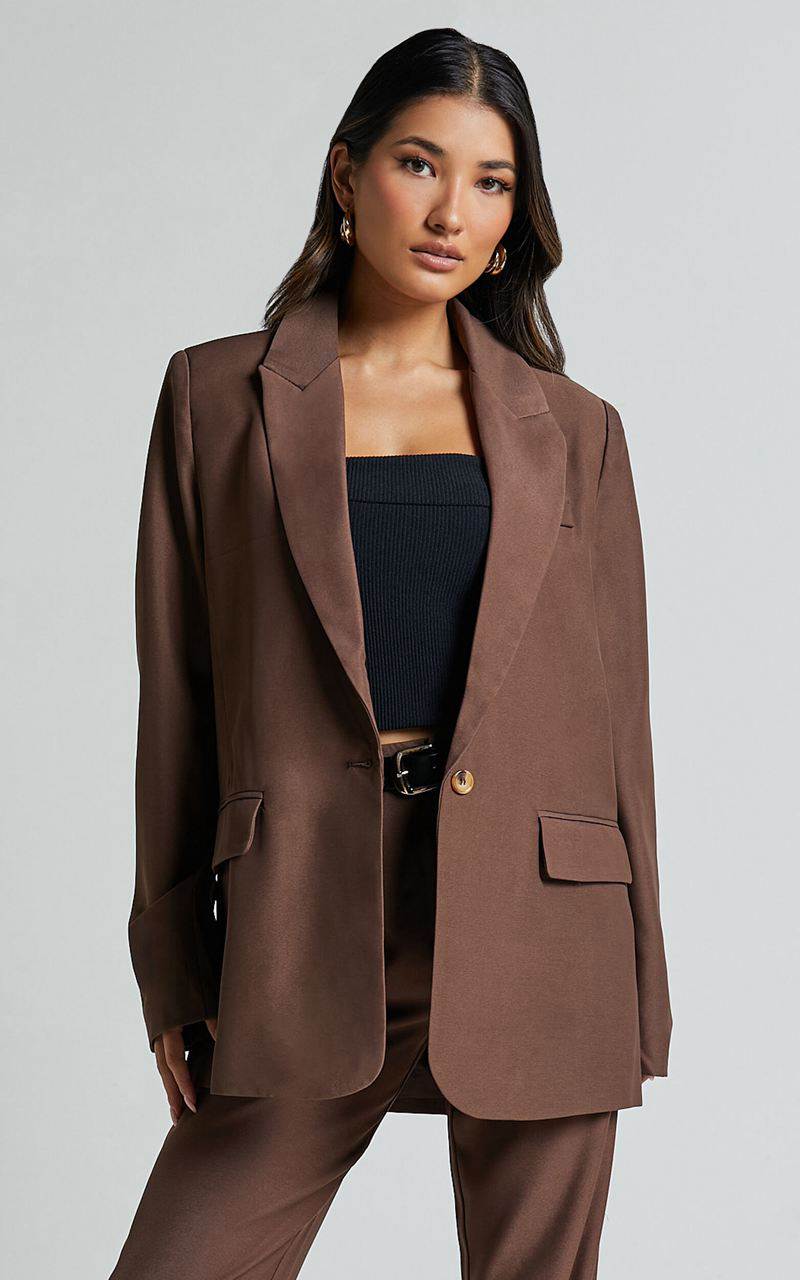 Showpo Caralina Blazer - Oversized Single Breasted Blazer Chocolate | FAPYRC150