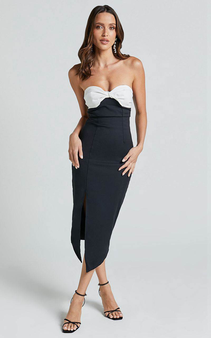 Showpo Carissa Midi Dress - Strapless Cup Bust With Side Leg Split Dress Black | DLRVZX619