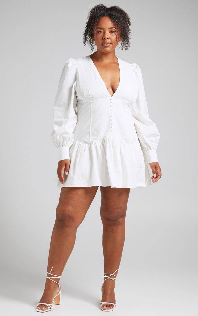 Showpo Carlyle Mini Dress - Long Sleeve Corset Dress White | XABRJD561