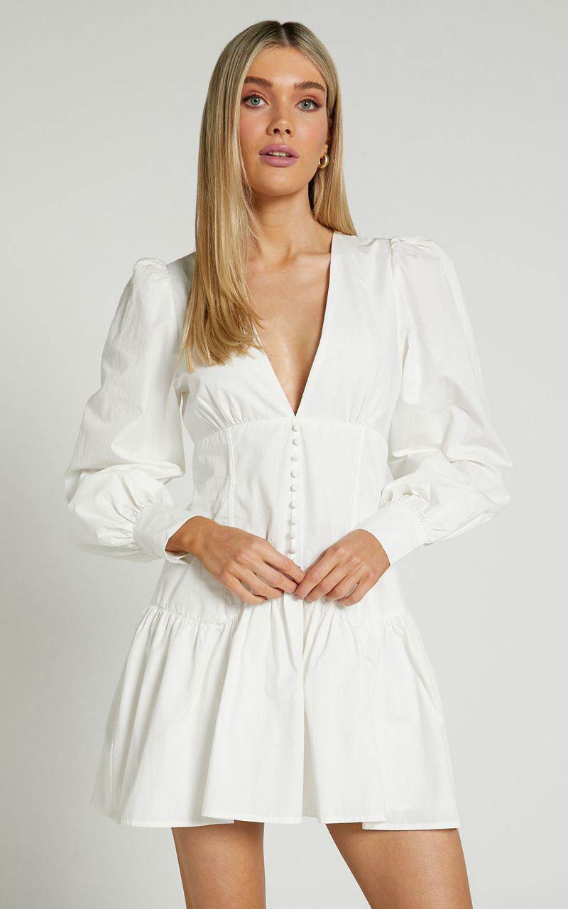 Showpo Carlyle Mini Dress - Long Sleeve Corset Dress White | XABRJD561