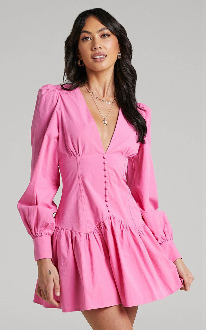 Showpo Carlyle Mini Dress - Long Sleeve Corset Dress Bright Pink | DUQBWR293