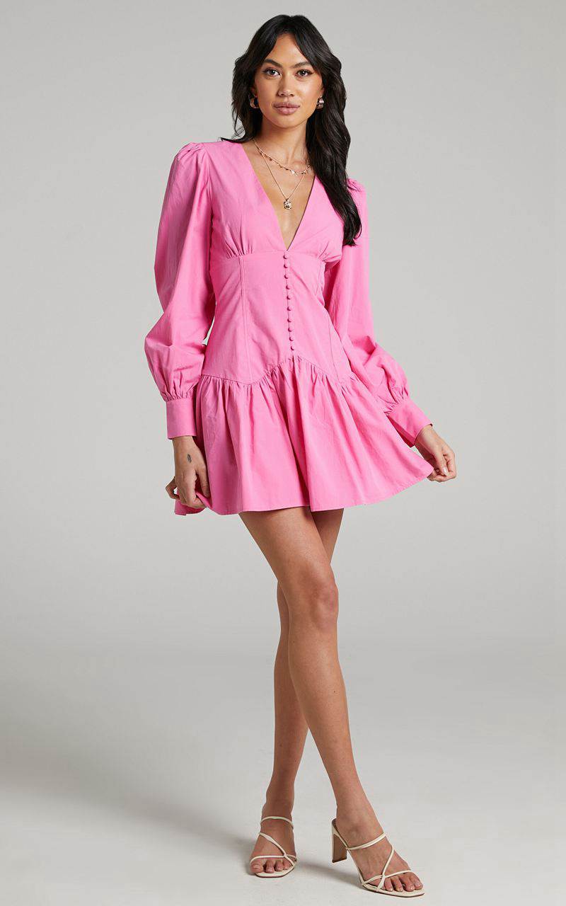 Showpo Carlyle Mini Dress - Long Sleeve Corset Dress Bright Pink | DUQBWR293