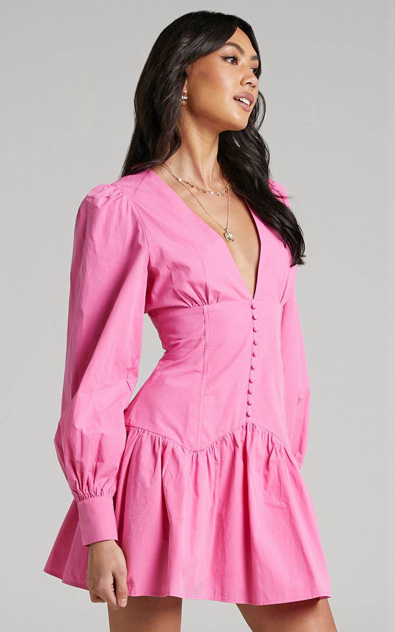 Showpo Carlyle Mini Dress - Long Sleeve Corset Dress Bright Pink | DUQBWR293