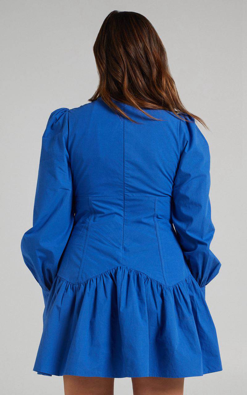 Showpo Carlyle Mini Dress - Long Sleeve Corset Dress Bright Blue | HKFAWS538