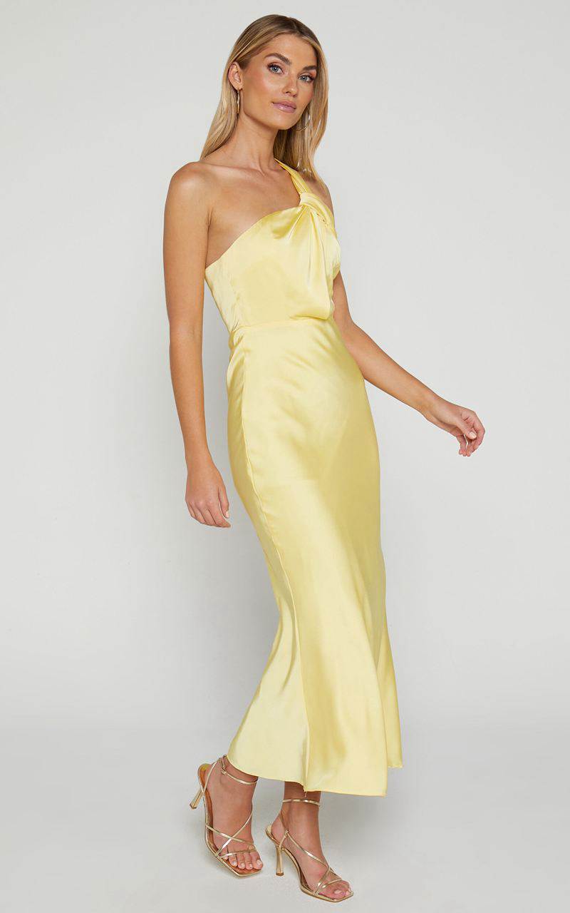 Showpo Carmella Midi Dress - One Shoulder Twist Detail Dress Butter Yellow | UMEZPF984