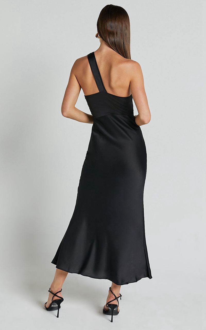 Showpo Carmella Midi Dress - One Shoulder Twist Detail Dress Black | ZYOSLH274