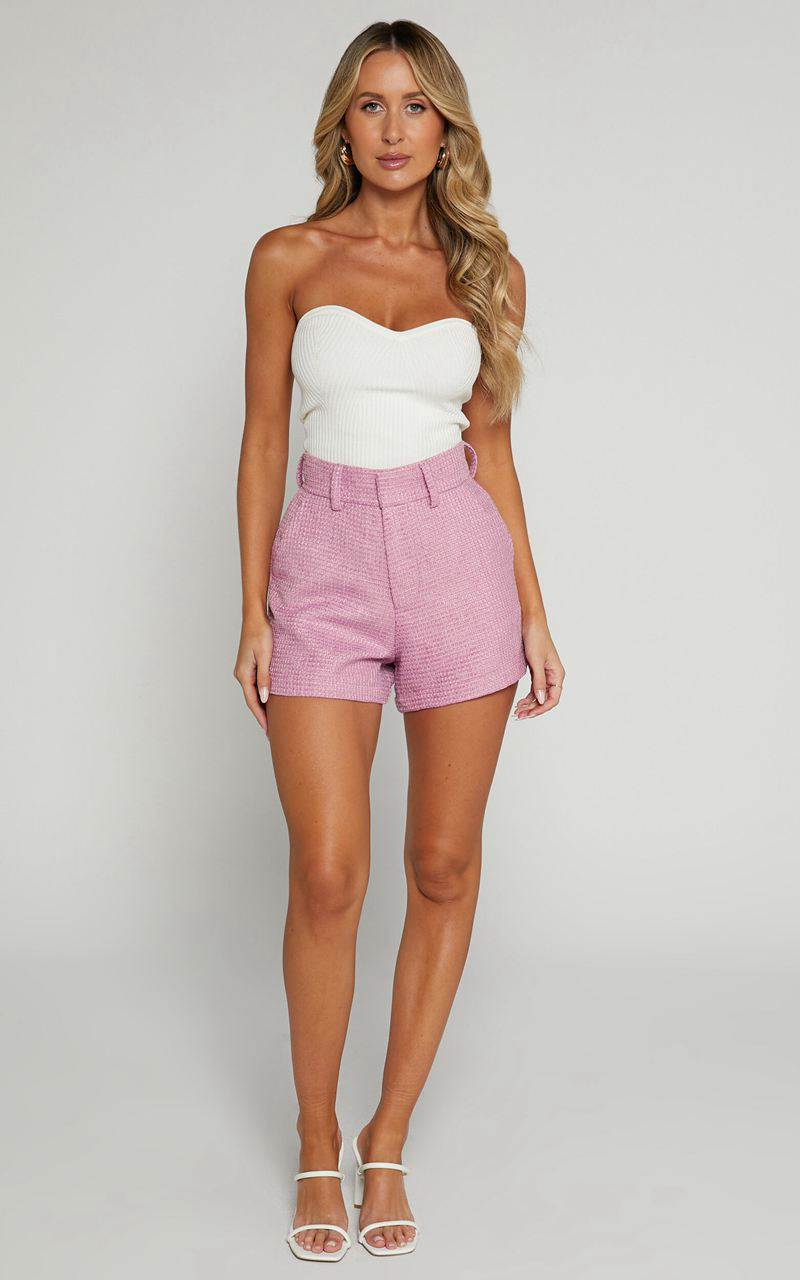 Showpo Carrie Shorts - High Waisted Tailored Tweed Shorts Pink | KQHTRY354