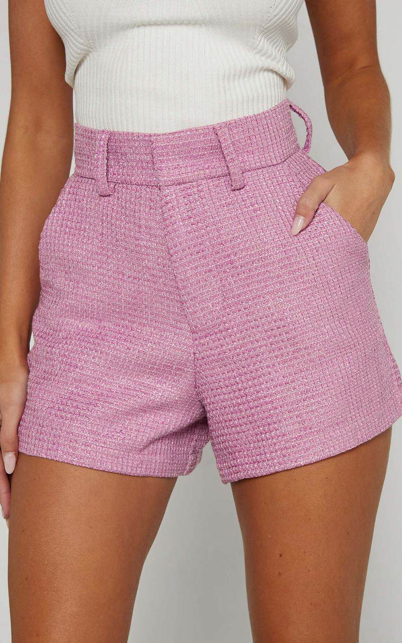 Showpo Carrie Shorts - High Waisted Tailored Tweed Shorts Pink | KQHTRY354