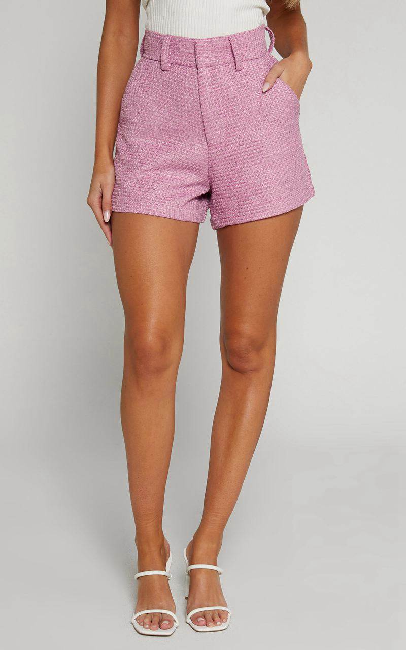 Showpo Carrie Shorts - High Waisted Tailored Tweed Shorts Pink | KQHTRY354