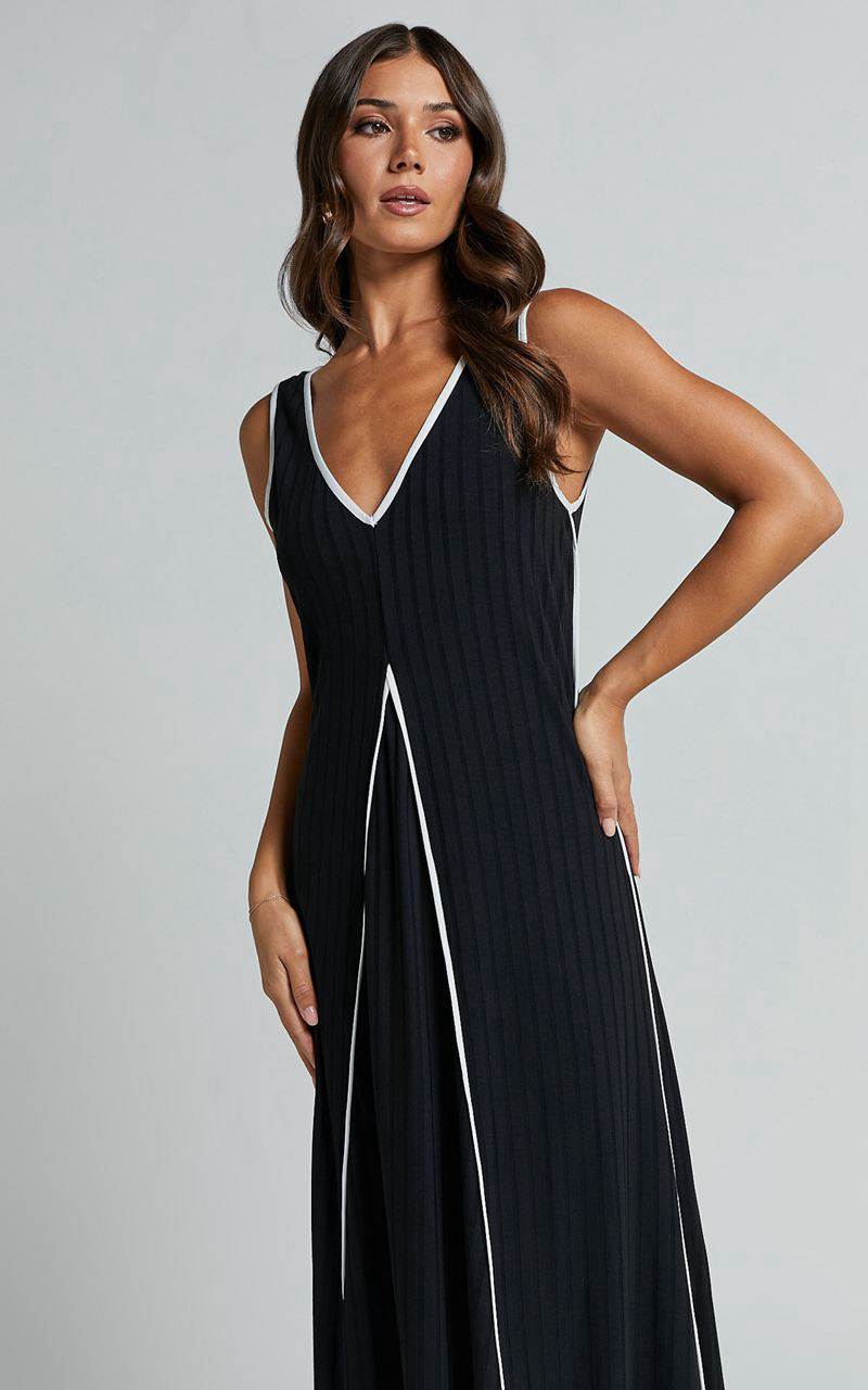 Showpo Cathleen Midi Dress - Ribbed Sleeveless Low Back Dress Black | MPQWNX483