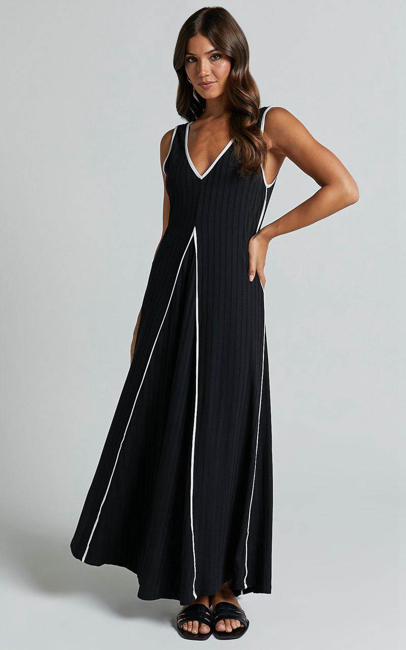 Showpo Cathleen Midi Dress - Ribbed Sleeveless Low Back Dress Black | MPQWNX483